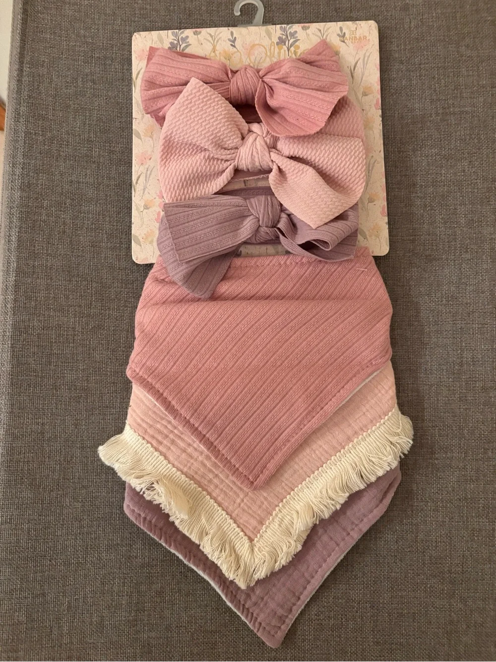 Girls Pink Bow Headbands and Bandana Bib Set